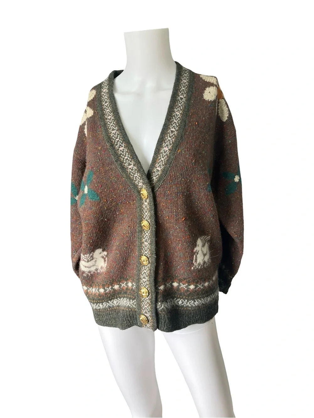 Vintage Fwanloi Wool Cardigan Sweater Brown Floral Knit Womens Size Small - Picture 9 of 9